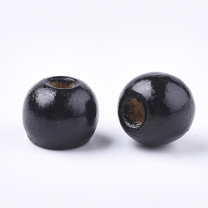 Dyed Natural Wood Beads, Round, Lead Free