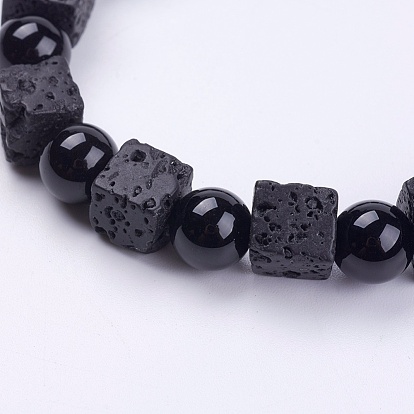 Natural Gemstone Beaded Stretch Bracelets, with Lava Rock Beads, Chakra Jewelry
