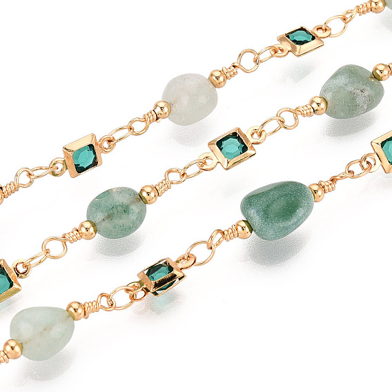 Квадратные звенья латунных стеклянных цепей ручной работы, с натуральными бусинами из драгоценных камней для изготовления ожерелий и браслетов, пайки, с катушкой, реальный 18 k позолоченный