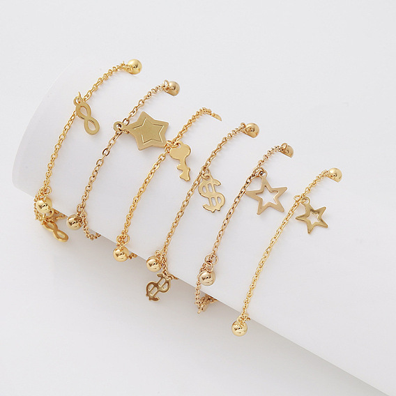 Vintage 304 Stainless Steel Charm Bracelets for Women, Golden