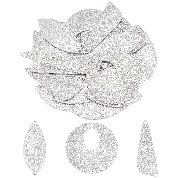 30Pcs 3 Style 304 Stainless Steel Pendants, Mixed Shape