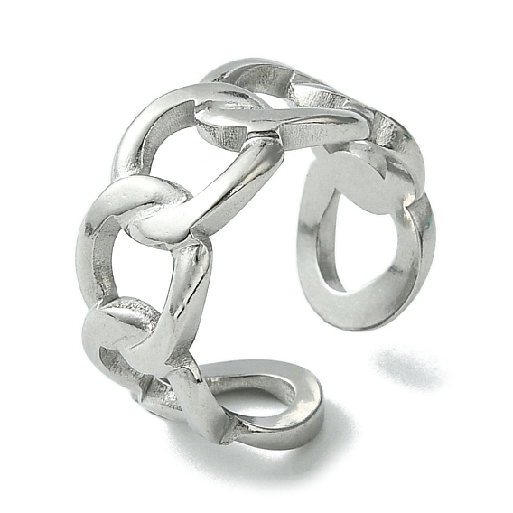 304 Stainless Steel Open Cuff Ring, Hollow Curb Chains Shape