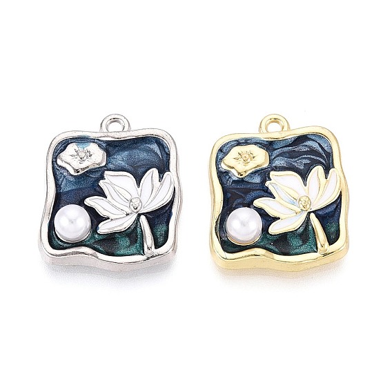 Стойки обшивки сплава эмали подвески, Квадрат и цветок, с ABS имитации жемчуга