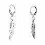 304 Stainless Steel Leverback Earrings, with 201 Stainless Steel Pendants, Feather
