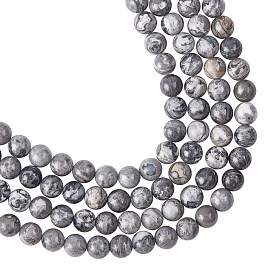 Brins de perles de pierre de carte naturelle arricraft, ronde, perles de jaspe picasso