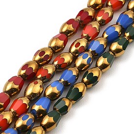 Faceted Electroplate Glass Beads Strands, Opaque Color, Golden Plated, Oval