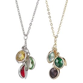 Stainless Steel and Glass Pendants Necklaces, Birthstone Necklaces