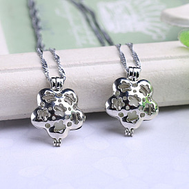 Alloy Flower Cage Pendant Necklace with Luminous Beads, Glow In The Dark Jewelry for Women