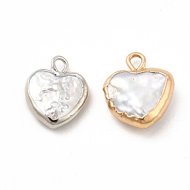 Pendentifs baroques en perles de keshi naturelles, charmes de coeur, avec des boucles de cuivre
