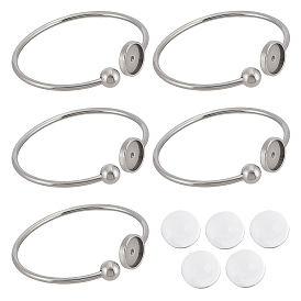 3 шт. плоские круглые 304 заготовки для браслетов из нержавеющей стали, с 5 стеклянными кабошонами