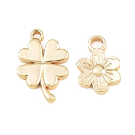 304 Stainless Steel Pendants, Flower/Clover Charms, Rack Plating, Long-Lasting Plated