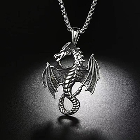 Pterosaur Alloy Popcorn Chain Pendant Necklaces for Men