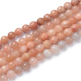 Brins de perles naturelles aventurine rouge, ronde à facettes