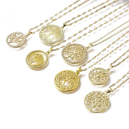 Подвески из латуни с микропаве из прозрачного кубического циркония в виде дерева жизни, 304 из нержавеющей стали цепи ожерелья