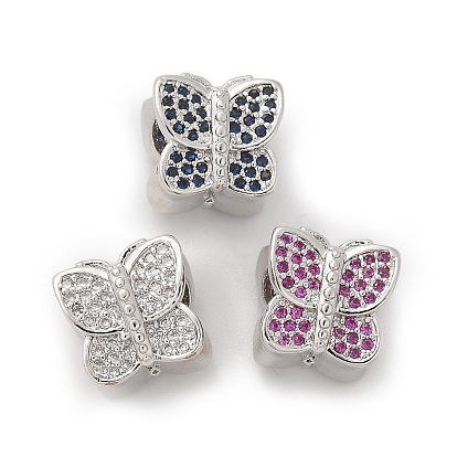 Бабочка латунь микро проложить кубического циркония европейских бусы, платина, без кадмия и без свинца, долговечный, стойки покрытие