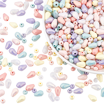 960Pcs 12 Style Spray Painted Acrylic Beads, Rubberized Style, Faceted, Mixed Shape