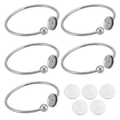 3 шт. плоские круглые 304 заготовки для браслетов из нержавеющей стали, с 5 стеклянными кабошонами