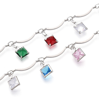 Латунные зубчатые стержневые цепи, с квадратным шармом из кубического циркония, пайки, с катушкой