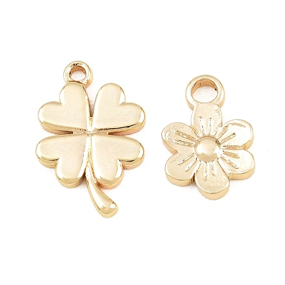 304 Stainless Steel Pendants, Flower/Clover Charms, Rack Plating, Long-Lasting Plated