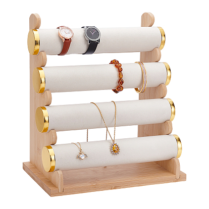 1 Сумка 4 Многоярусная бархатная подставка для браслетов с Т-образным креплением, деревянным основанием и фурнитурой из сплава, золотые