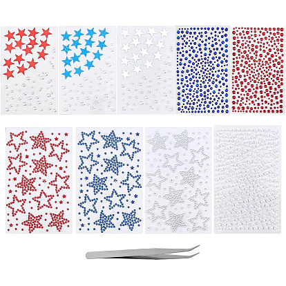 10Pcs 10 Styles Independence Day Self Adhesive Stickers, with 1Pc Iron Beading Tweezers