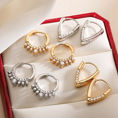 Латунные серьги-кольца из прозрачного кубического циркония