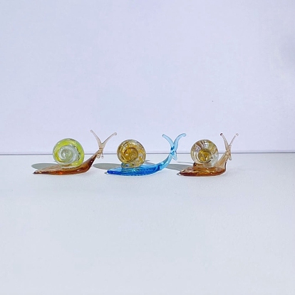 Handmade Lampwork 3D Snail Figurines, for Home Desktop Decoration