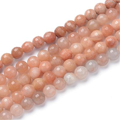 Brins de perles naturelles aventurine rouge, ronde à facettes