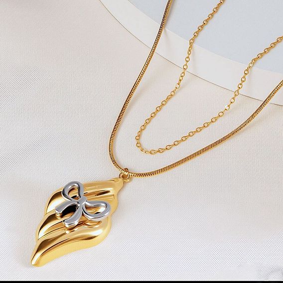 304 двухслойные ожерелья с подвеской в виде ромба из нержавеющей стали для женщин