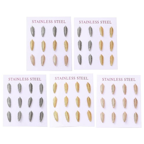 Ионное покрытие (ip) 304 серьги из перьев из нержавеющей стали, со стразами