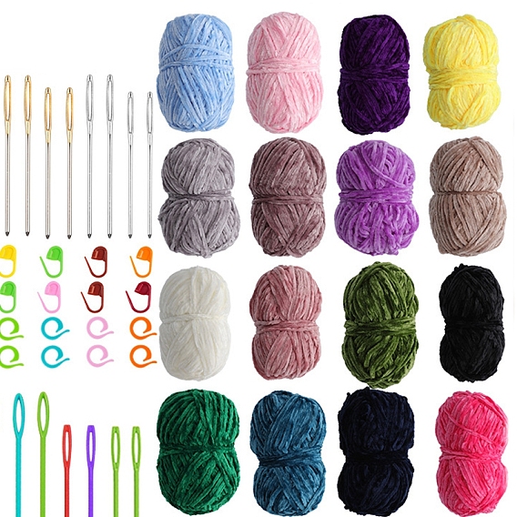 Набор инструментов для вязания своими руками, с пряжей синель и маркером петель, для пледов подушки поделки из пряжи крючком