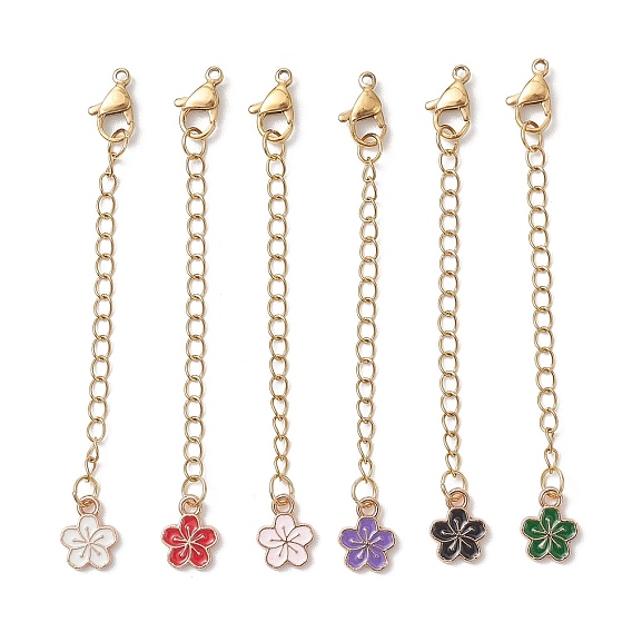 6 шт. 304 удлинитель цепи из нержавеющей стали, цветок, с сплава эмали прелести