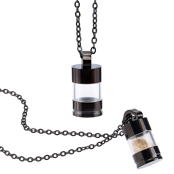 2Pcs 304 Stainless Steel with Clear Glass Column Urn Ashes Bottle Pendant Necklaces