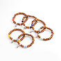 Wood Beaded Stretch Charm Bracelets, with Gemstone Beads and Tibetan Style Ohm Charms, 50mm