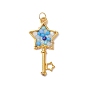 Glass Pendants, with Brass Open Back Bezel Pendants Finding, Key with Star Charms