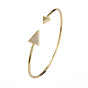 Cubic Zirconia Triangle Open Cuff Bangle, Real 18K Gold Plated Brass Jewelry for Women