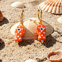 304 pendientes de aro de acero inoxidable para mujer, pescado, pendientes colgantes de porcelana hechos a mano, dorado