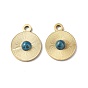 Vacuum Plating 201 Stainless Steel Natural Crazy Agate Charms, Real 18K Gold Plated, Flat Round Charms