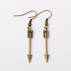 Tibetan Style Alloy Arrow Earrings, with Iron Earring Hooks, 49mm, Pin: 0.7mm