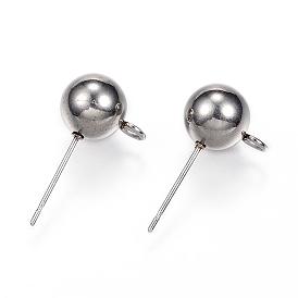 304 Stainless Steel Ball Stud Earring Findings, with Loop