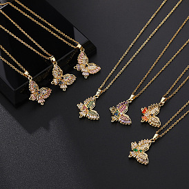 Colorful Butterfly Collarbone Chain with Zircon Pendant for Women
