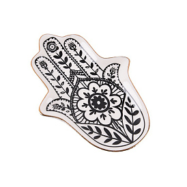 Hamsa Hand/Hand of Miriam with Flower Ceramic Jewelry Plate, Storage Tray for Rings, Necklaces, Earring