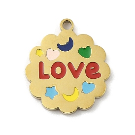 304 нержавеющей стальной эмали подвески, лазерная резка, цветок со словом «любовь» и луной, сердцем, звездой, реальный 18 k позолоченный