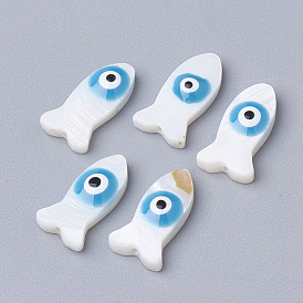 Natural Freshwater Shell Beads, Fish  with Evil Eye