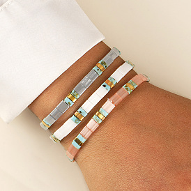 Браслеты из стеклянного бисера в богемном стиле, эластичные, для женщин., прямоугольные