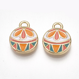 Brass Charms, Nickel Free, Real 18K Gold Plated, with Enamel, Flat Round