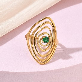 304 Bagues ouvertes en acier inoxydable avec micro pavé de zircones cubiques, spirale