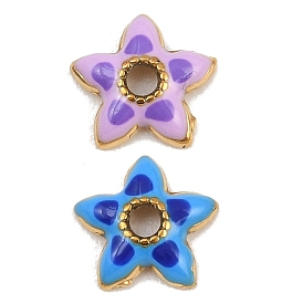 304 Stainless Steel Enamel Bead Cap, Flower, Ion Plating(IP), Golden