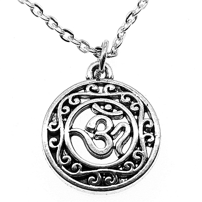 Ohm/Aum Yoga Theme Alloy Pendant Necklace with Cable Chains for Men Women