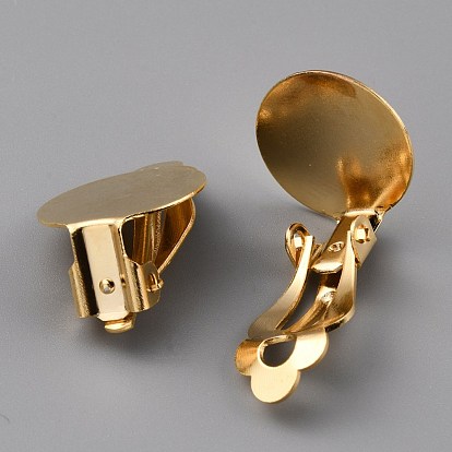 Brass Clip-on Earring Findings, with Round Flat Pad, Long-Lasting Plated
